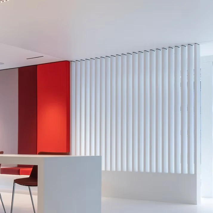 Illustrative interior image of white vertical dividers in a contemporary space